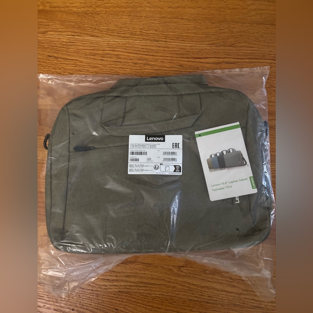 Lenovo Laptop Bag Unisex Green 15.6” Top-loader T210 Accessory Shoulder Bag New
